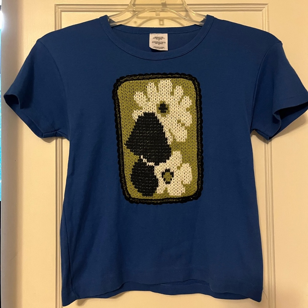 Mushroom Cottagecore Blue Crochet Baby Tee Size Large